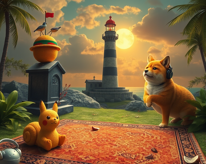 orange, tombstone, lighthouse, pikachu, snail, fried chicken, hat, bulldog, fox, rug, headphones, pistachio, coconut, chocolate, dolphin